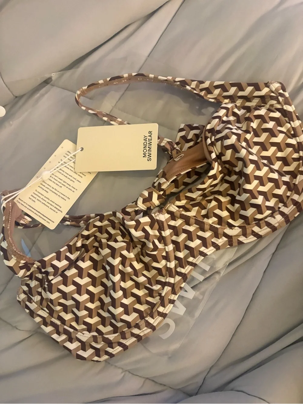 Monday Swimwear Brown and White Geometric Underwire Bikini Top (Capri Top)